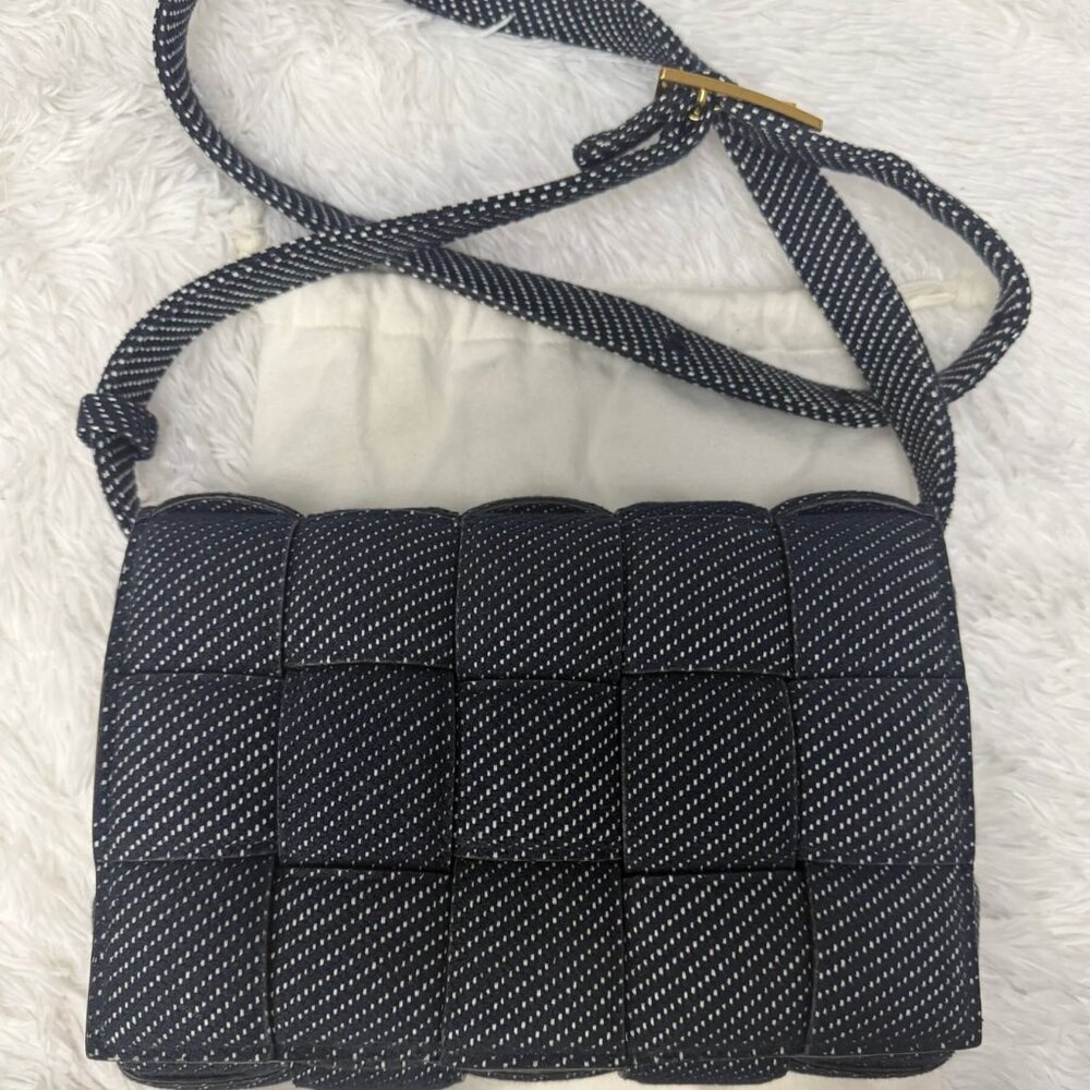 BOTTEGA VENETA Cassette Indigo Woven Denim Shoulder Bag